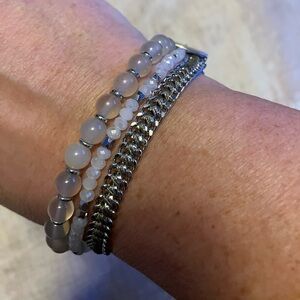 Layered Henri Bendel Bead and Silver Chain Bracelet Set